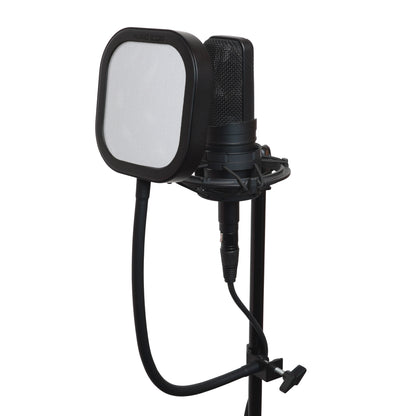 Studio microphone with Metal pop filter on a white background